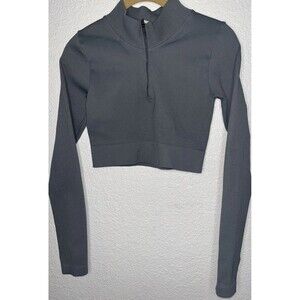 Mooslover Mock Neck Ribbed Yoga Top Grey Women Size Med.